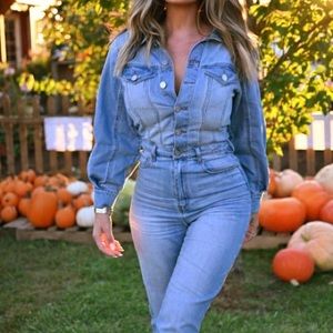 Denim Jumpsuit Highwaist Front Button